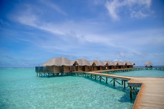 Maldives Romantic Overwater Villas Facing Turquoise Lagoon Paradise