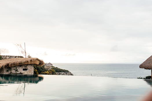 Scenic Seaside Resorts With Sunset Infinity Horizons